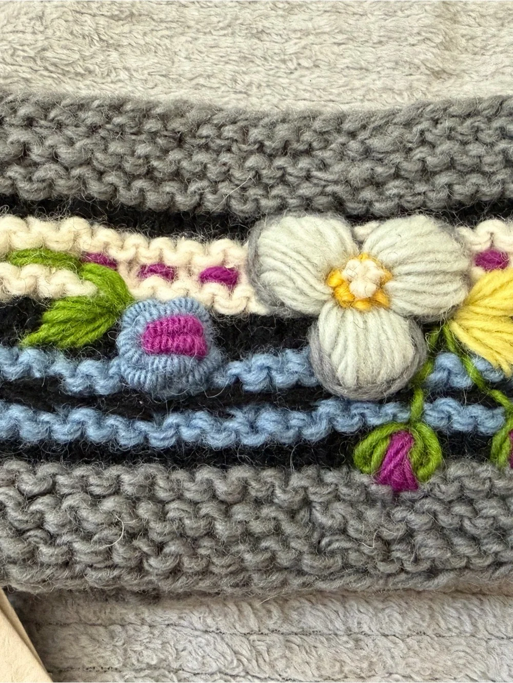 Handmade Gray Knit Floral Headband by